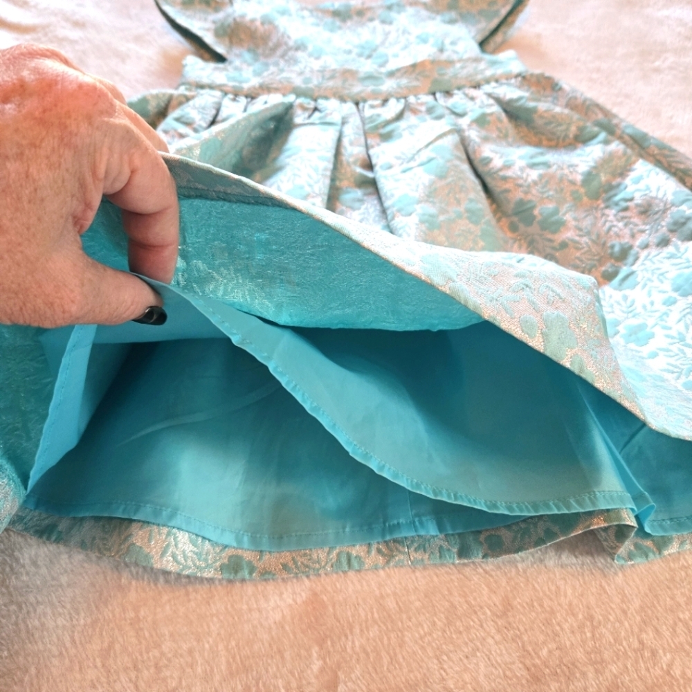 Gymboree Teal N Silver 18-24M Brocade Flowers Beautiful PARTY DRESS - Picture 6 of 12